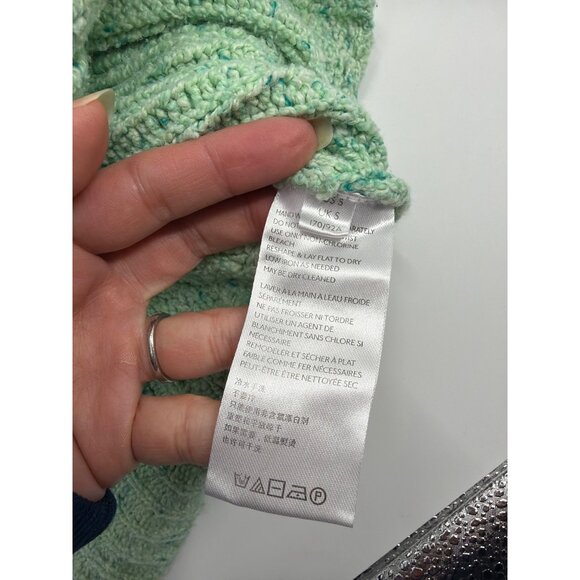 Free People Womens S Textured Cable Knit Cropped Sweater Green Boxy Fisherman - Picture 4 of 9